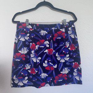 J Crew Blue Floral Straight Mini Skirt With Pockets (Size 8)